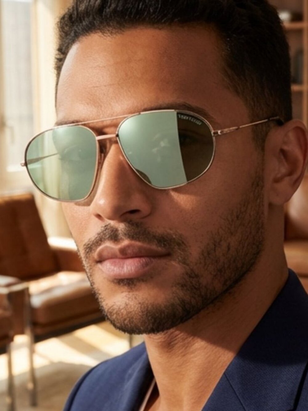 Tom Ford Bradford FT0771 28N Sunglasses Gold Aviator Frame, Green Lenses
